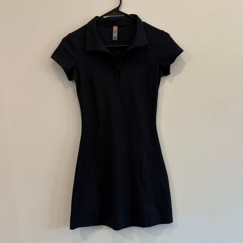 Black Short-Sleeve Polo Mini Dress